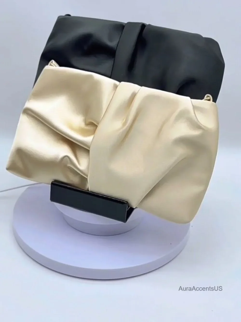Satin Ruched Evening Clutch with Detachable Chain